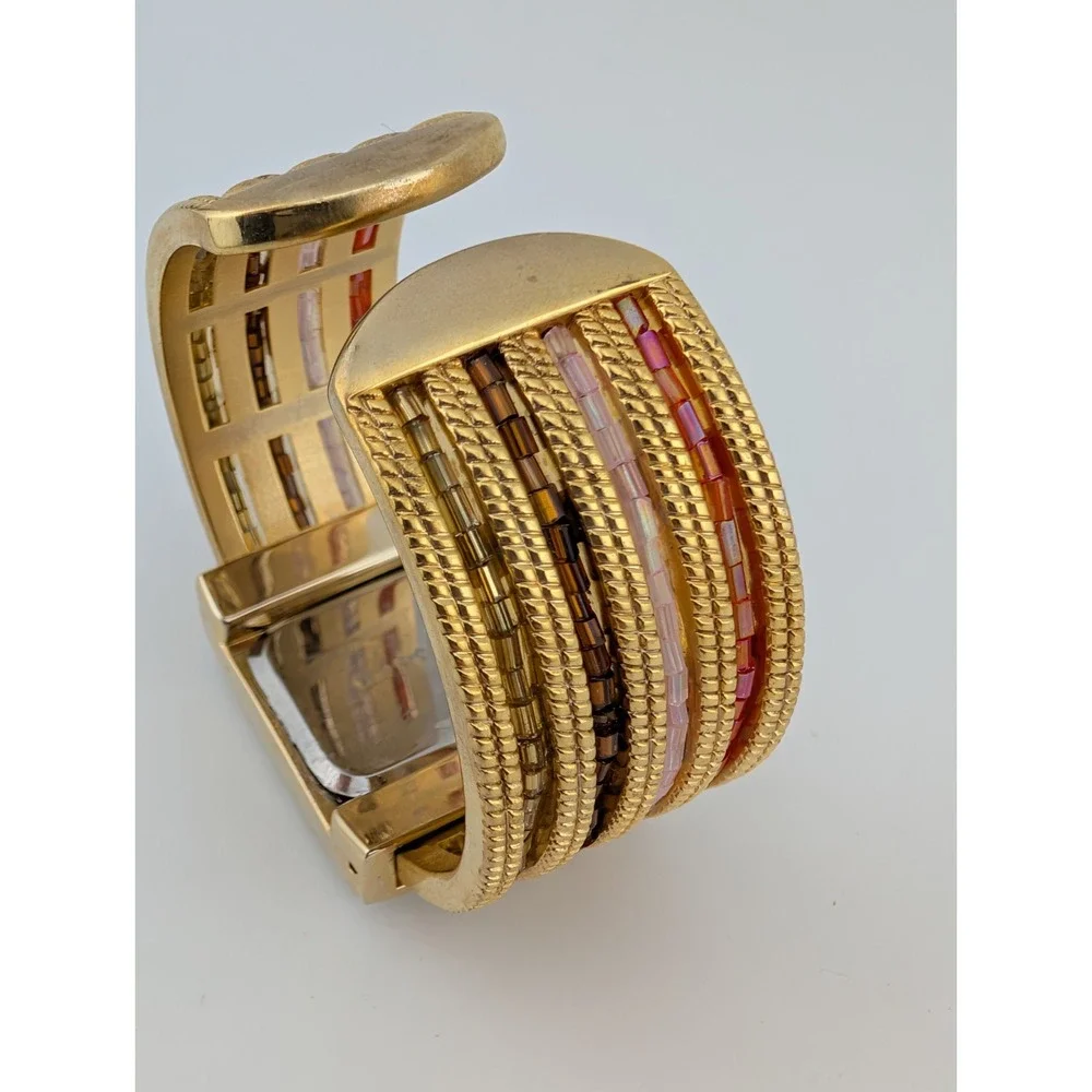 P Watch Women 30mm Case Gold Beaded Bangle Band-‎ New Battery